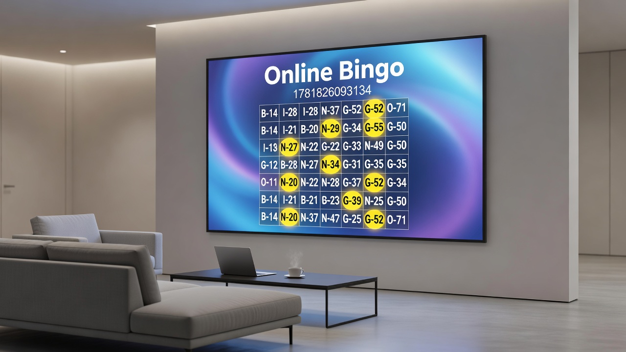 Online bingo interface displaying multiple game rooms and chat features