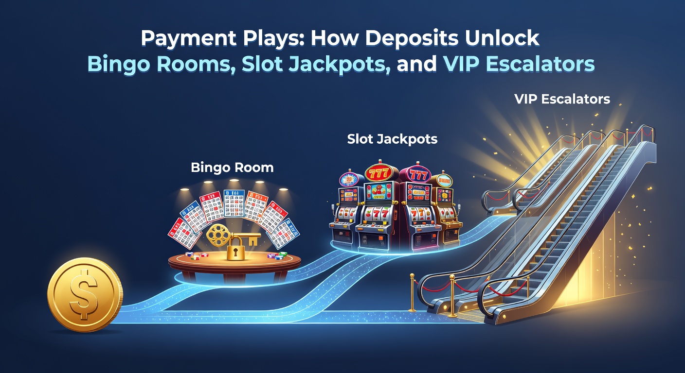 Vibrant online gaming interface showing deposit prompts alongside bingo rooms and slot jackpots glowing with potential rewards
